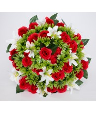 COURONNE ROSE ROUGE/HIBISCUS BLANC 49CM